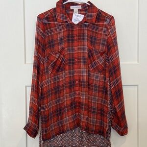 M Band of Gypsies Red and Navy Plaid Sheer Blouse